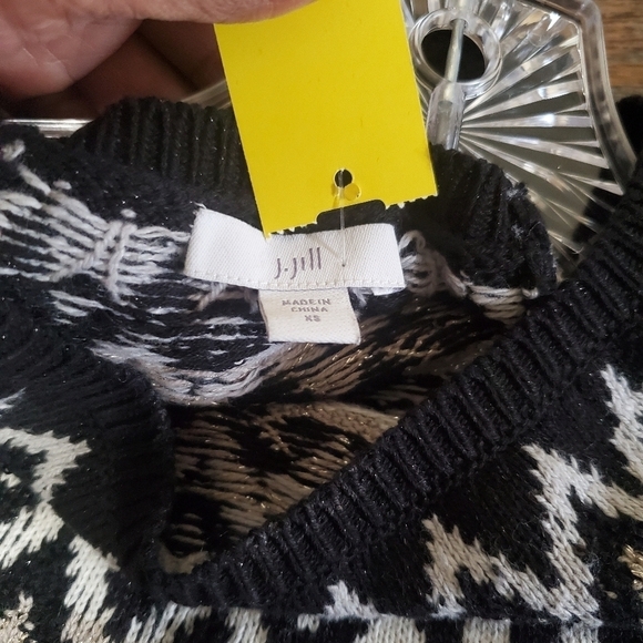 J. Jill Black Faire Isle Nordic Knit Sweater with Metallic Shimmer Size … - Picture 4 of 5